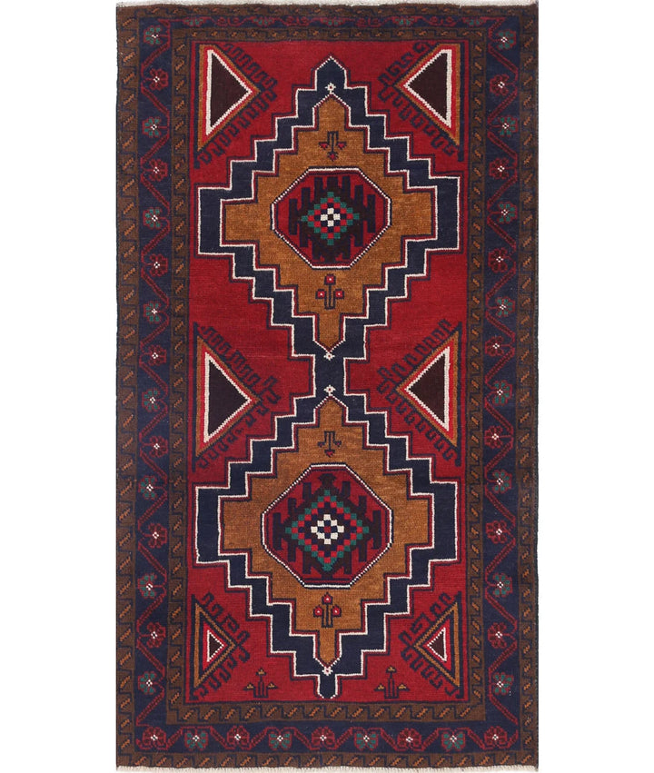 Red Afghan Baluchi Rug 2' 8" x 5' 0" Hand-Knotted | No. AT72735