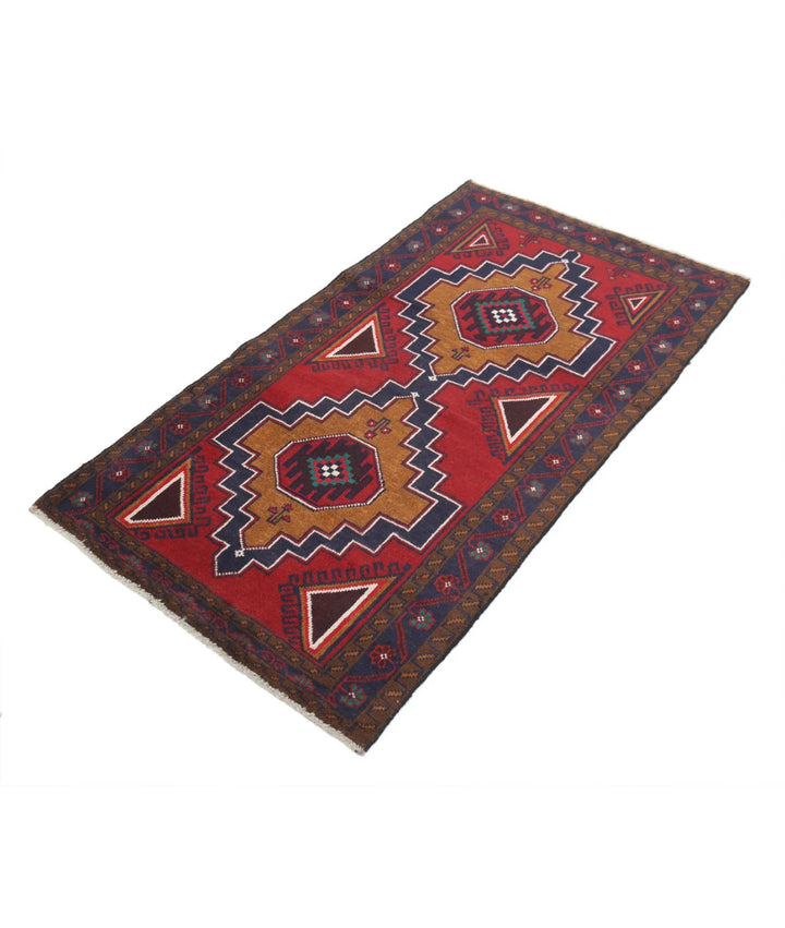 Red Afghan Baluchi Rug 2' 8" x 5' 0" Hand-Knotted | No. AT72735