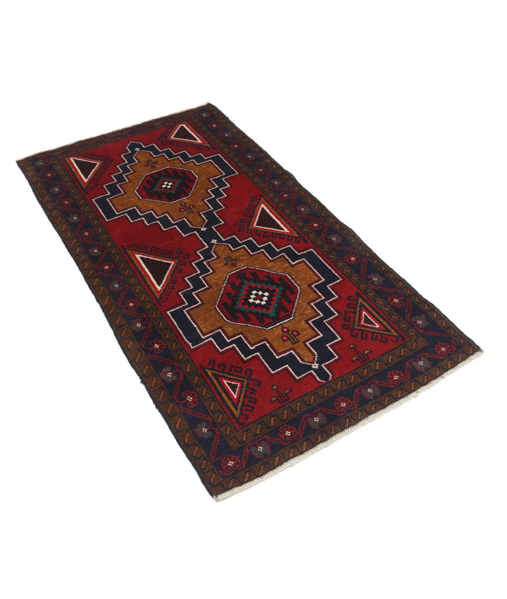 Red Afghan Baluchi Rug 2' 8" x 5' 0" Hand-Knotted | No. AT72735