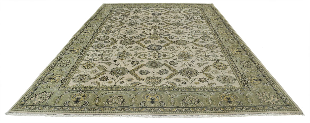 Ivory Green Indian Ziegler Rug 8' 7" x 12' 0" Hand-Knotted | No. AT72842