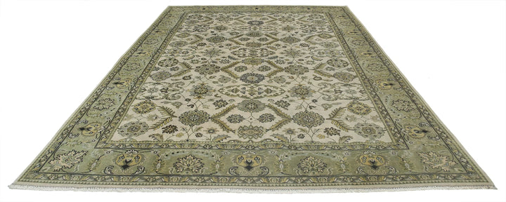 Ivory Green Indian Ziegler Rug 8' 7" x 12' 0" Hand-Knotted | No. AT72842