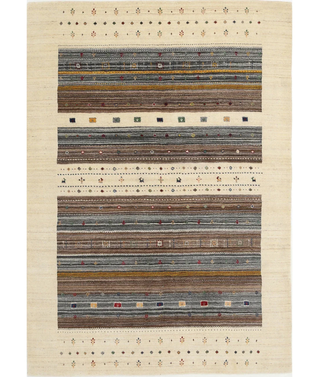 Ivory Indian Oriental Rug 5' 7" x 7' 10" Hand-Knotted | No. AT72932