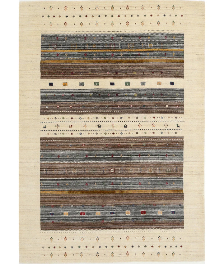 Ivory Indian Oriental Rug 5' 7" x 7' 10" Hand-Knotted | No. AT72932