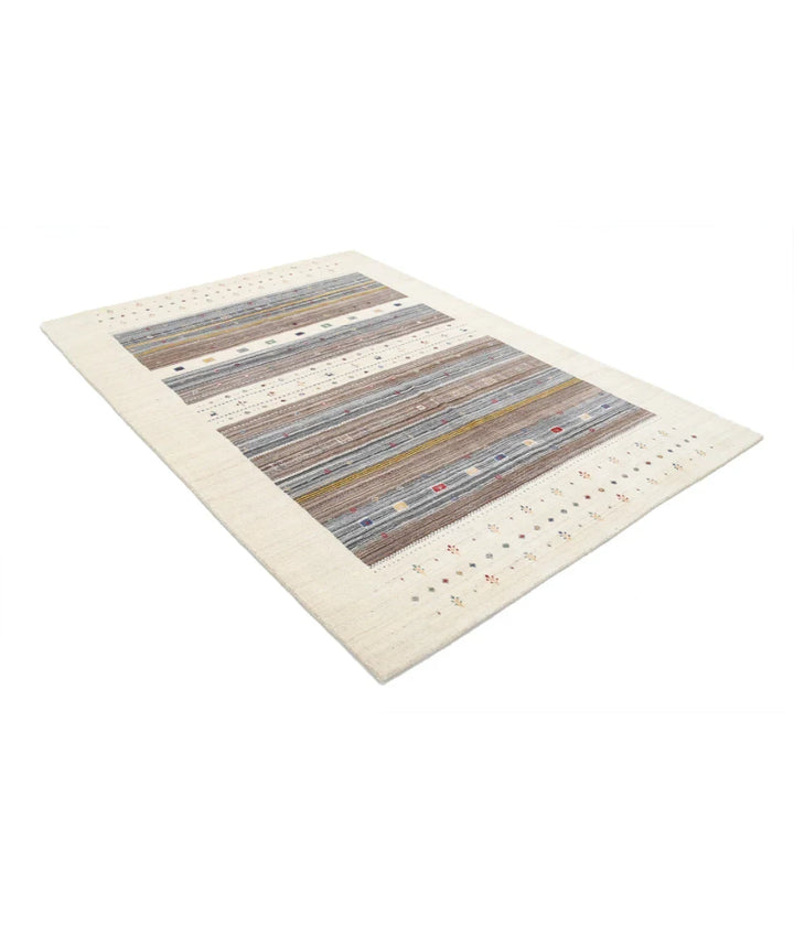 Ivory Indian Oriental Rug 5' 7" x 7' 10" Hand-Knotted | No. AT72932