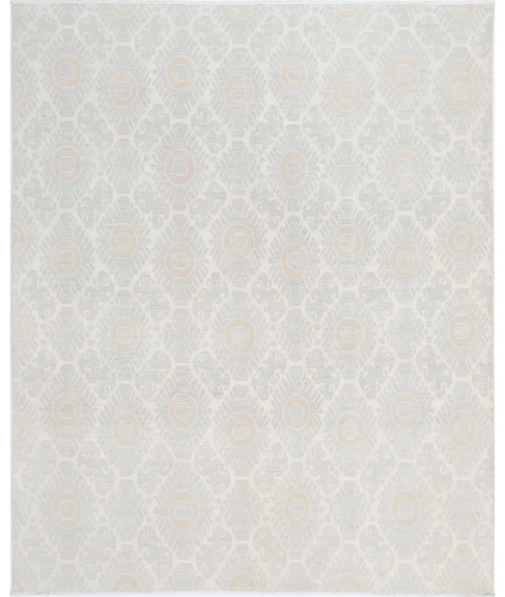 Ivory Afghan Tabriz Rug 7' 9" x 9' 6" Hand-Knotted | No. AT72958