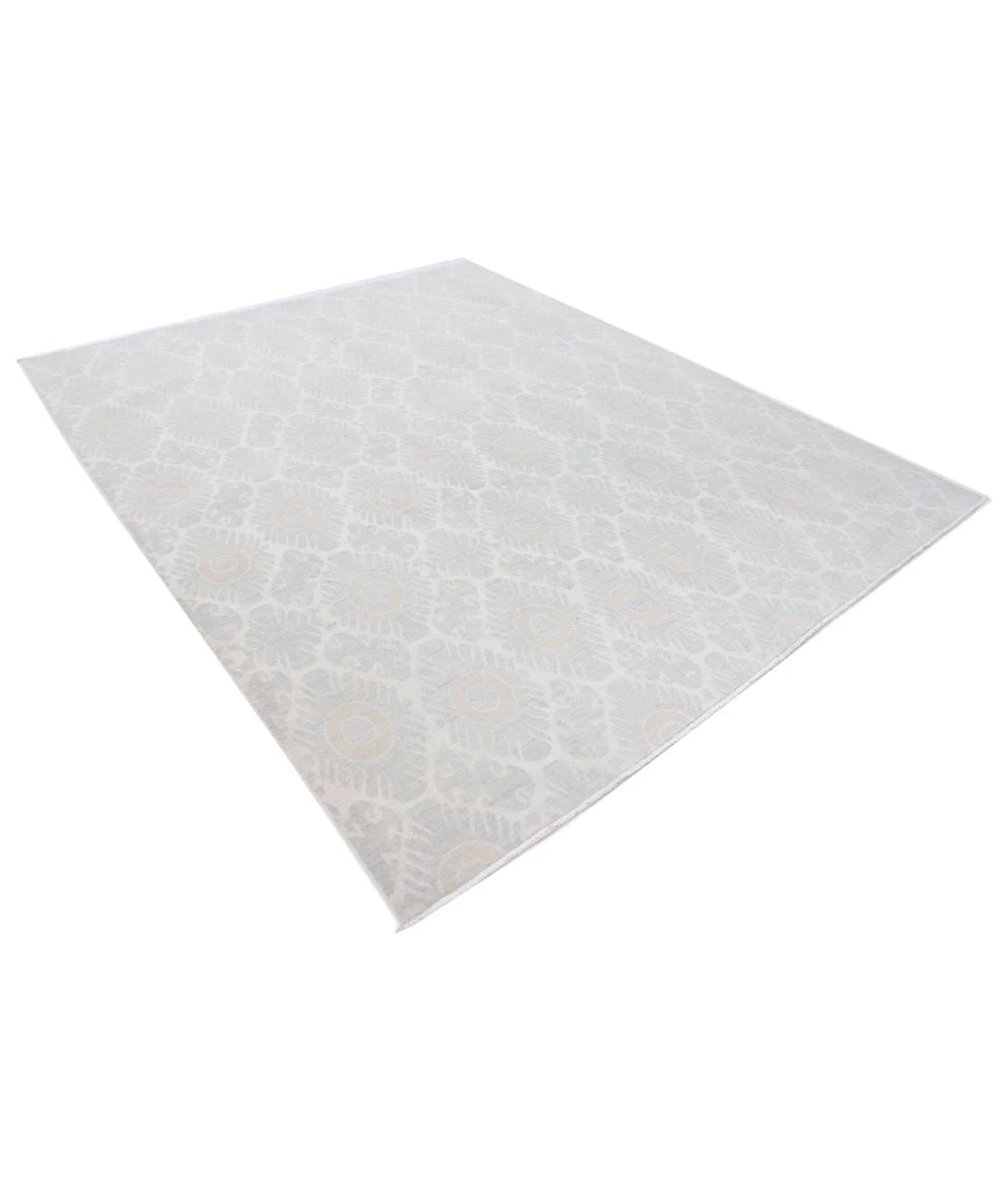 Ivory Afghan Tabriz Rug 7' 9" x 9' 6" Hand-Knotted | No. AT72958
