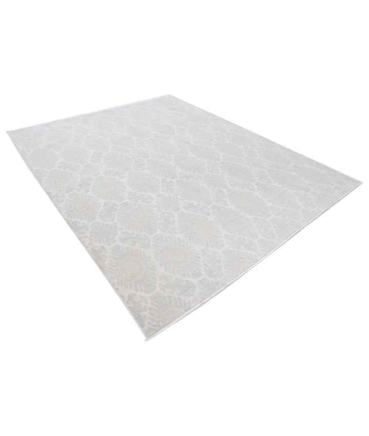 Ivory Afghan Tabriz Rug 7' 9" x 9' 6" Hand-Knotted | No. AT72958