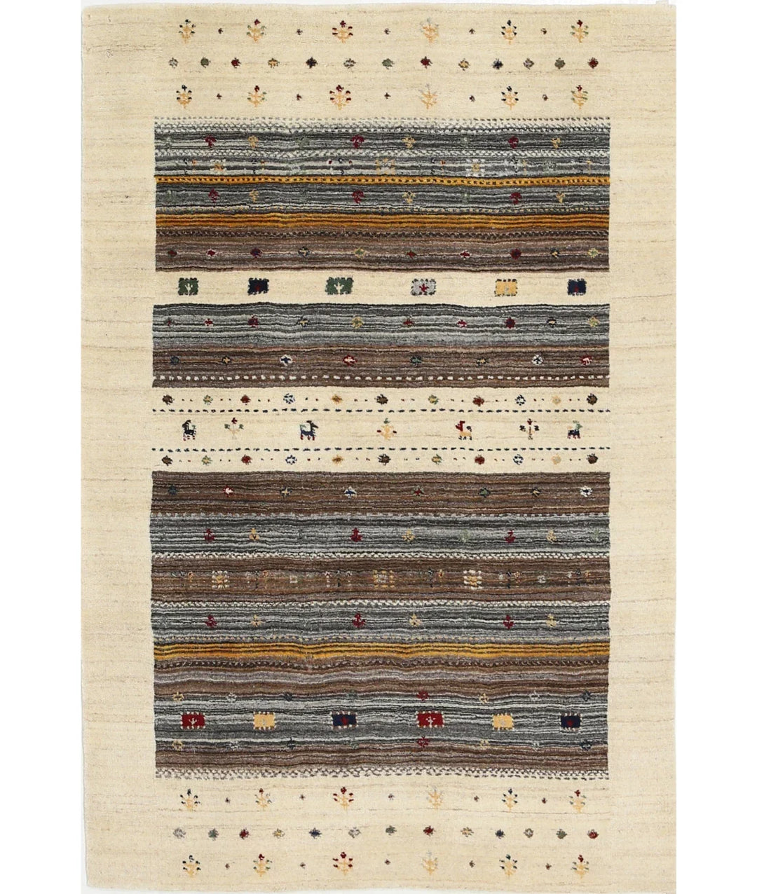 Ivory Indian Oriental Rug 3' 10" x 5' 10" Hand-Knotted | No. AT732702