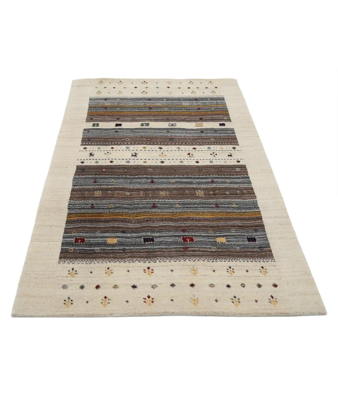 Ivory Indian Oriental Rug 3' 10" x 5' 10" Hand-Knotted | No. AT732702