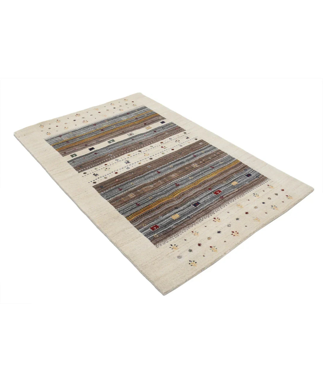 Ivory Indian Oriental Rug 3' 10" x 5' 10" Hand-Knotted | No. AT732702