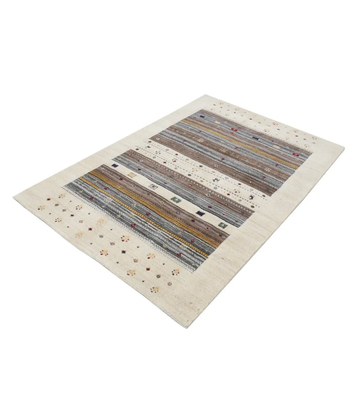 Ivory Indian Oriental Rug 3' 10" x 5' 10" Hand-Knotted | No. AT732702