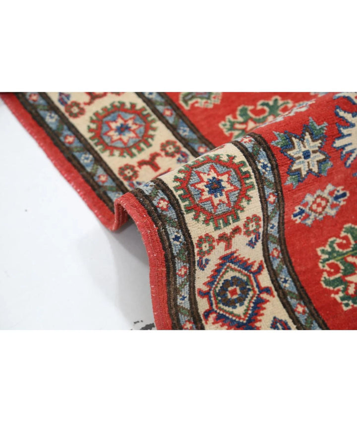 Afghan Kazak Rug 3' 2" x 4' 9" Hand-Knotted | No. AT73350