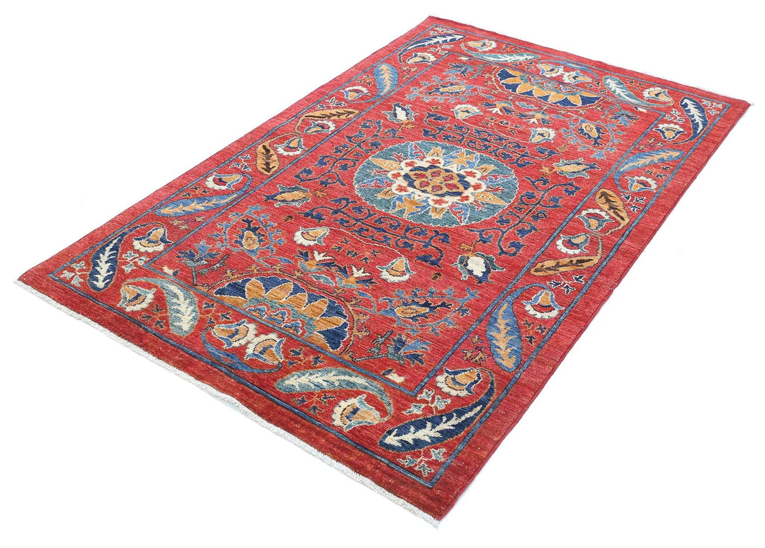 Afghan Nomadic Caucasian Humna Rug 3' 11" x 6' 3" Hand-Knotted | No. AT73354