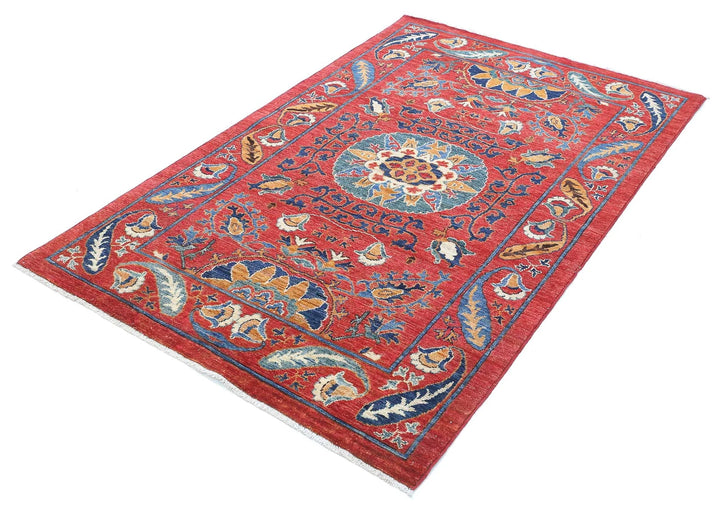 Afghan Nomadic Caucasian Humna Rug 3' 11" x 6' 3" Hand-Knotted | No. AT73354