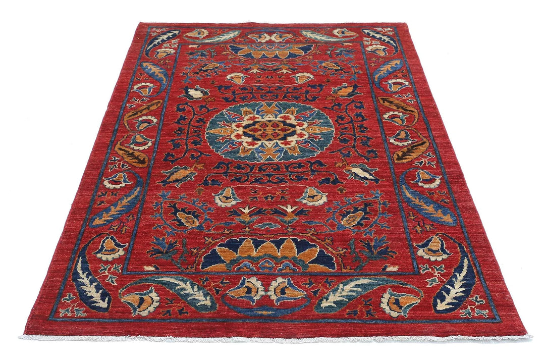 Afghan Nomadic Caucasian Humna Rug 3' 11" x 6' 3" Hand-Knotted | No. AT73354