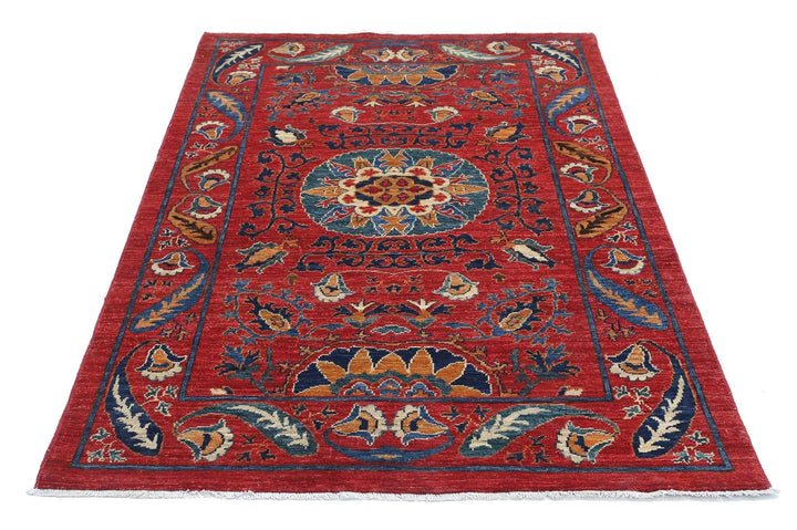 Afghan Nomadic Caucasian Humna Rug 3' 11" x 6' 3" Hand-Knotted | No. AT73354