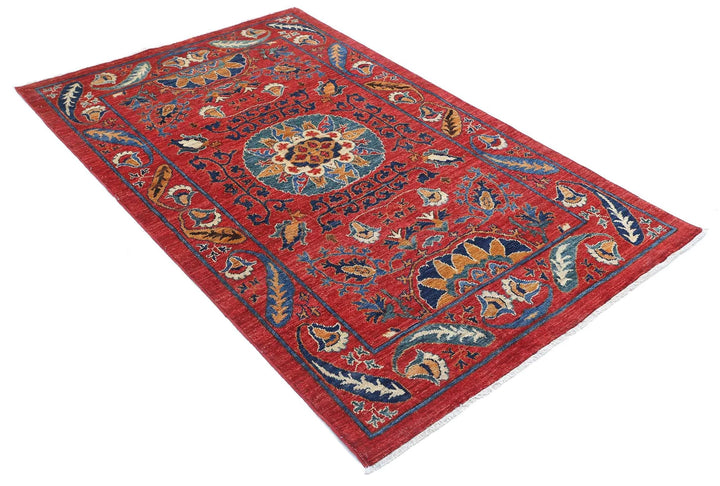 Afghan Nomadic Caucasian Humna Rug 3' 11" x 6' 3" Hand-Knotted | No. AT73354