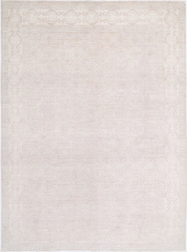 Ivory Afghan Khotan Rug 8' 4" x 11' 4" Hand-Knotted | No. AT73372