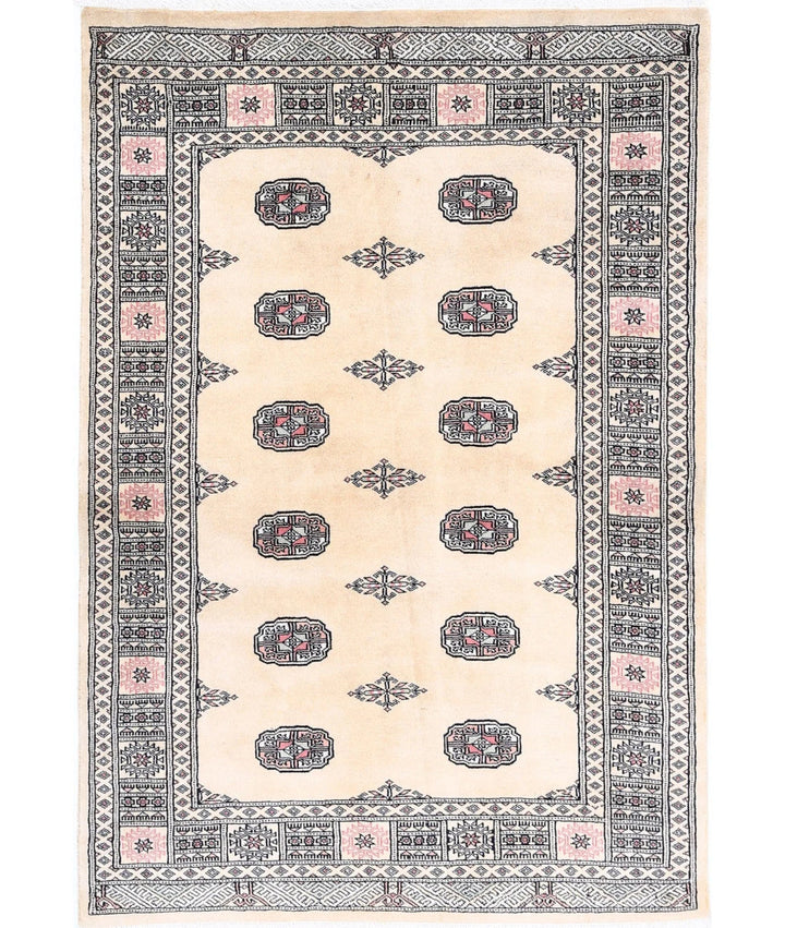 Ivory Pakistani Tribal Rug 4' 1" x 5' 10" Hand-Knotted
