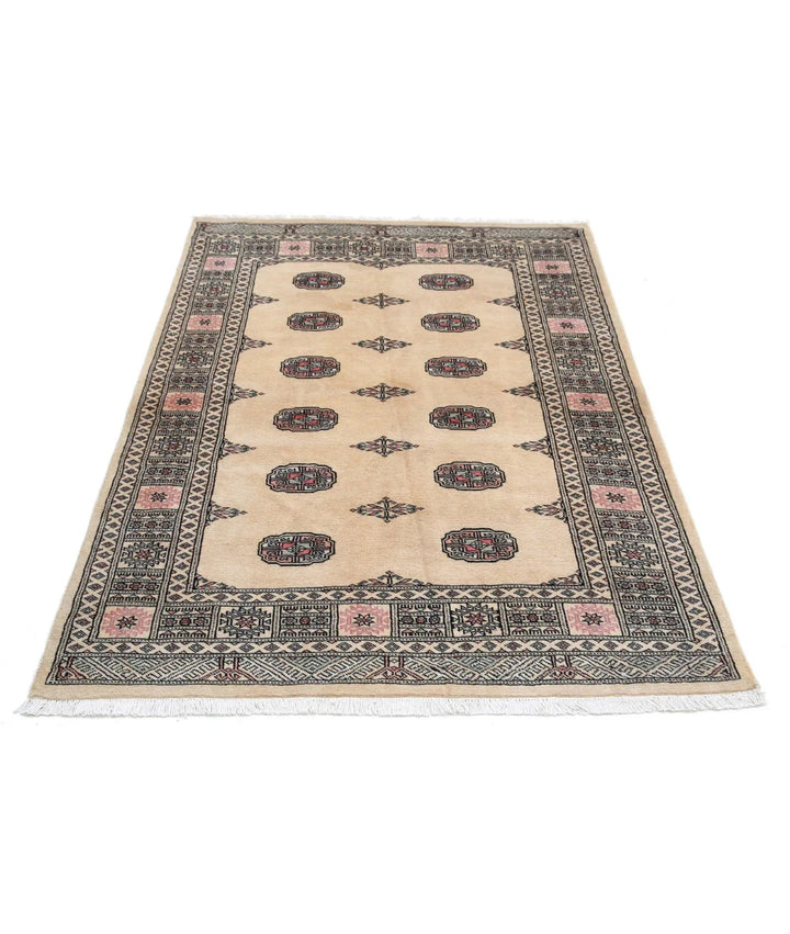 Ivory Pakistani Tribal Rug 4' 1" x 5' 10" Hand-Knotted | No. AT73461