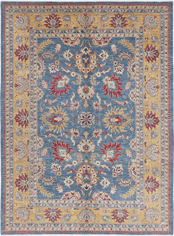 Blue Afghan Ziegler Rug 5' 8" x 7' 9" Hand-Knotted | No. AT73717