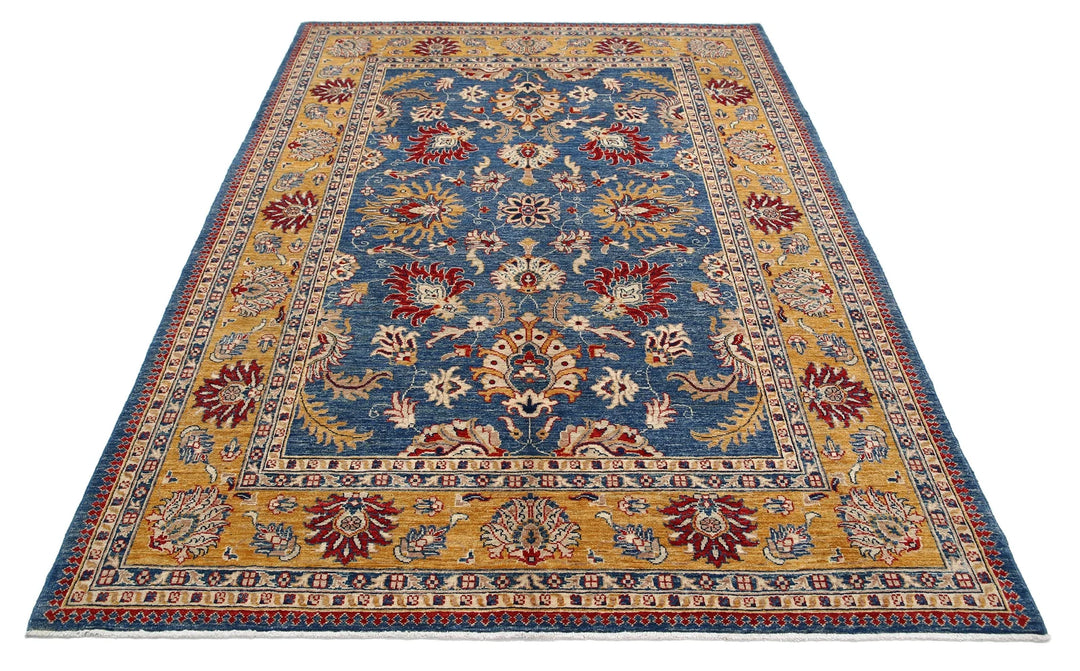 Blue Afghan Ziegler Rug 5' 8" x 7' 9" Hand-Knotted | No. AT73717