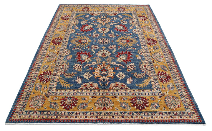 Blue Afghan Ziegler Rug 5' 8" x 7' 9" Hand-Knotted | No. AT73717