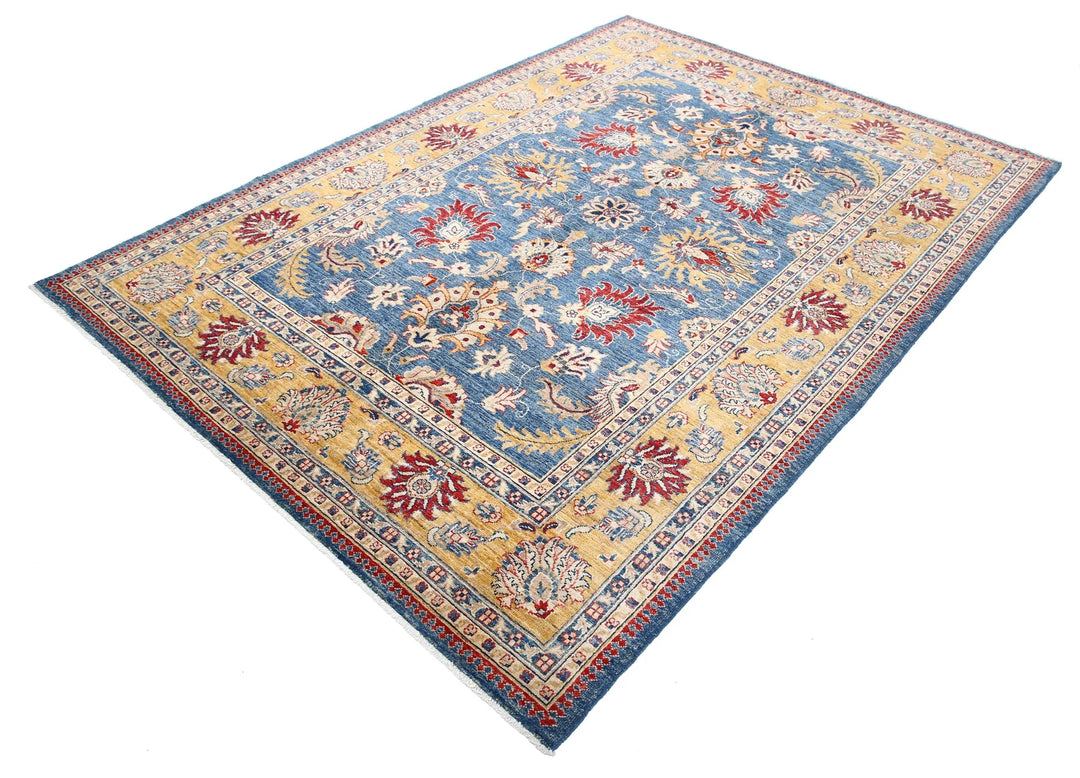 Blue Afghan Ziegler Rug 5' 8" x 7' 9" Hand-Knotted | No. AT73717