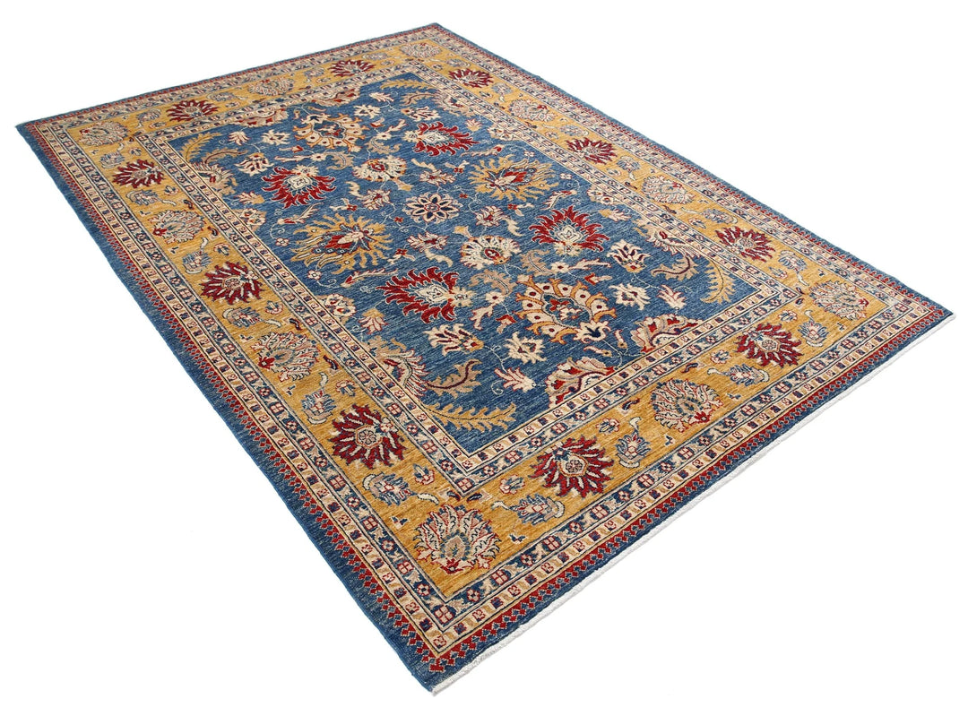 Blue Afghan Ziegler Rug 5' 8" x 7' 9" Hand-Knotted | No. AT73717