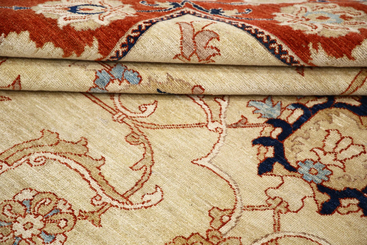Gold Afghan Ziegler Rug 9' 0" x 11' 8" Hand-Knotted | No. AT73725