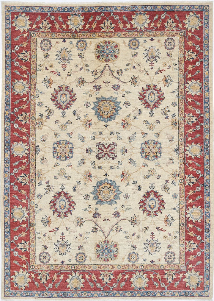 Ivory Afghan Ziegler Rug 5'8" x 8'2" Hand-Knotted | No. AT73901
