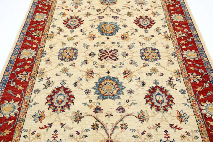Ivory Afghan Ziegler Rug 5'8" x 8'2" Hand-Knotted | No. AT73901