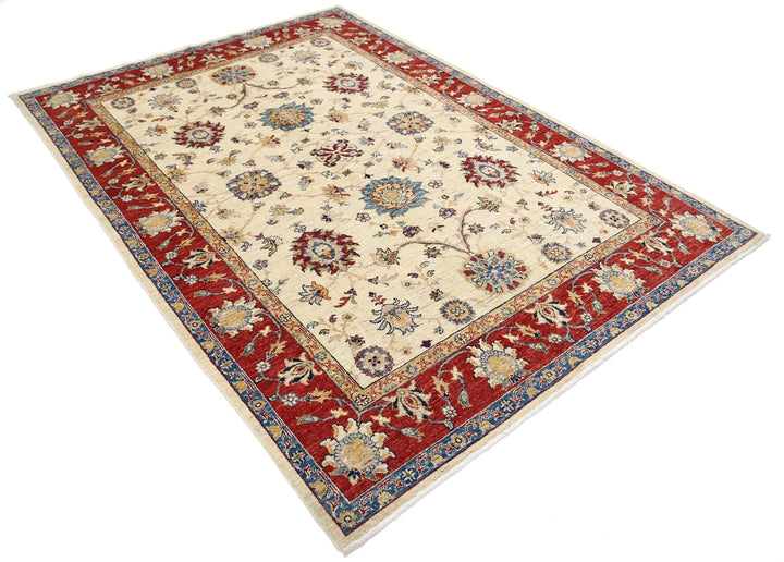 Ivory Afghan Ziegler Rug 5'8" x 8'2" Hand-Knotted | No. AT73901