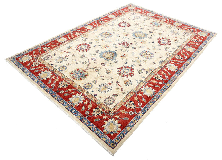 Ivory Afghan Ziegler Rug 5'8" x 8'2" Hand-Knotted | No. AT73901