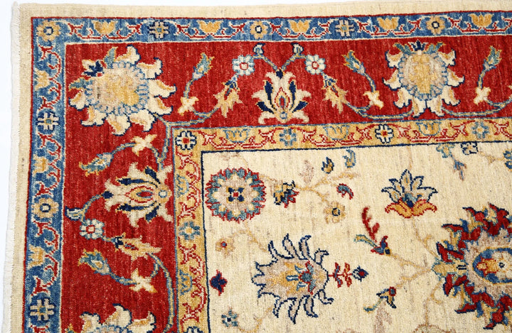 Ivory Afghan Ziegler Rug 5'8" x 8'2" Hand-Knotted | No. AT73901