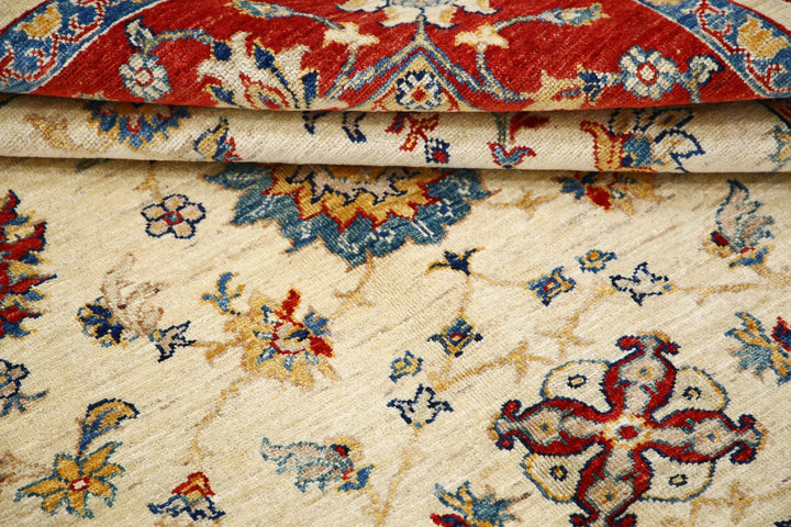 Ivory Afghan Ziegler Rug 5'8" x 8'2" Hand-Knotted | No. AT73901