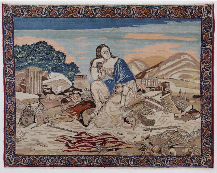 Persian Pictorial Rug 3' 8" x 2' 10" Hand-Knotted | No. AT73968