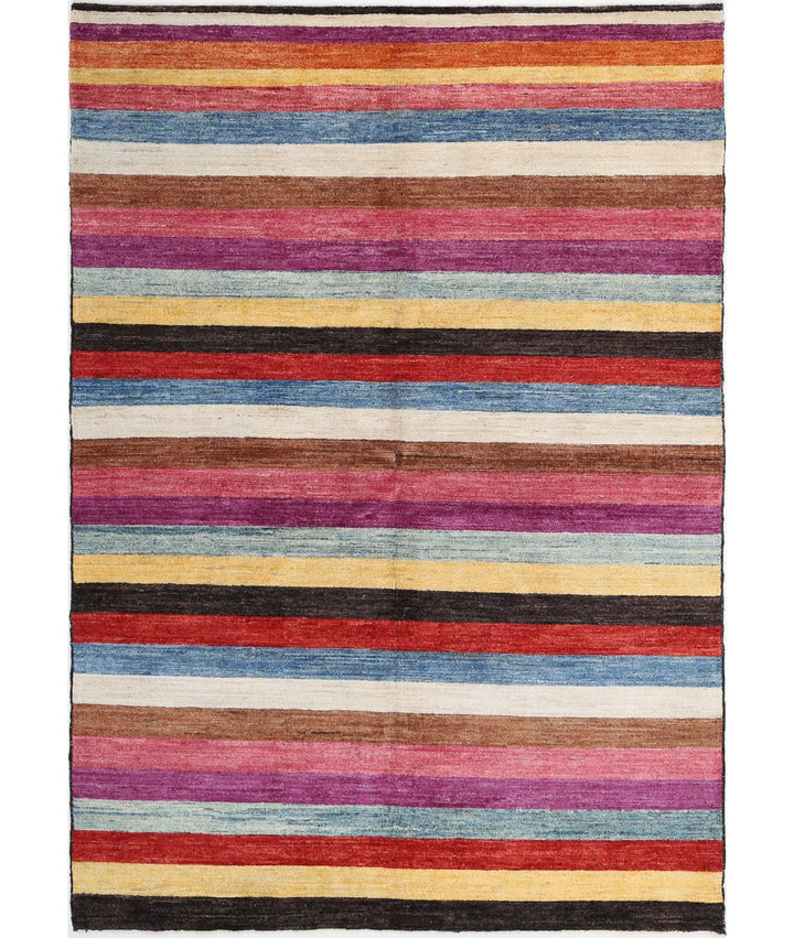Beige Afghan Oriental Rug 5' 1" x 7' 3" Hand-Knotted