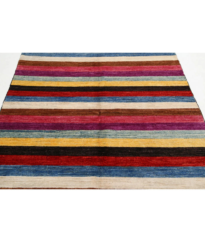 Beige Afghan Oriental Rug 5' 1" x 7' 3" Hand-Knotted pattern