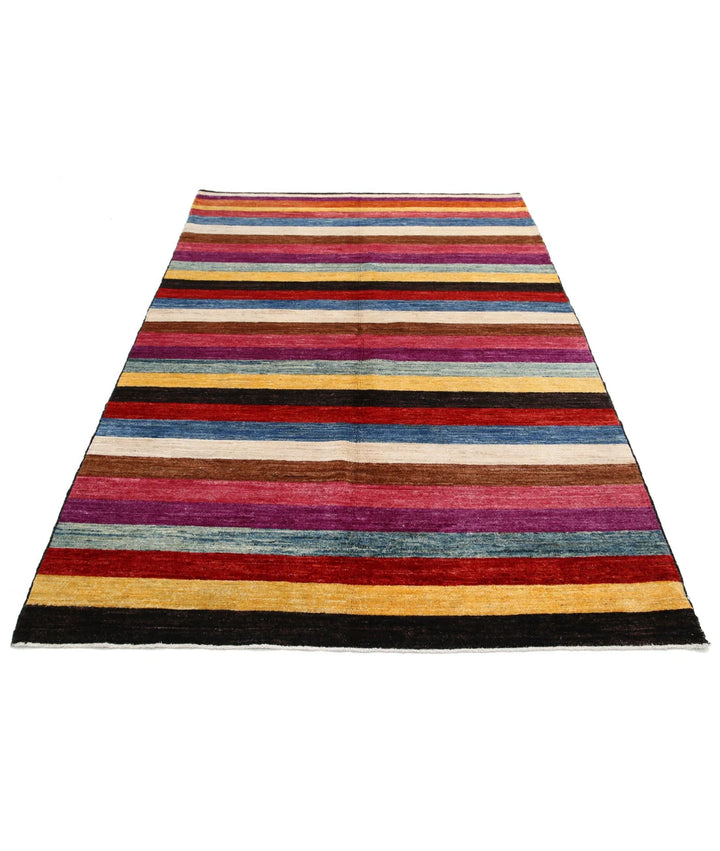 Beige Afghan Oriental Rug 5' 1" x 7' 3" Hand-Knotted border
