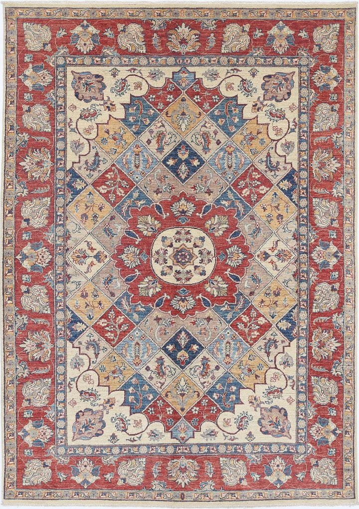 Ivory Afghan Ziegler Rug 5'6" x 7'10" Hand-Knotted | No. AT74124