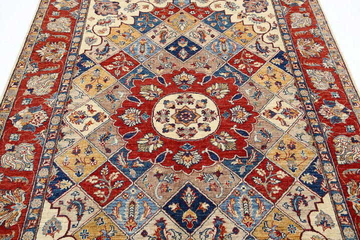 Ivory Afghan Ziegler Rug 5'6" x 7'10" Hand-Knotted | No. AT74124