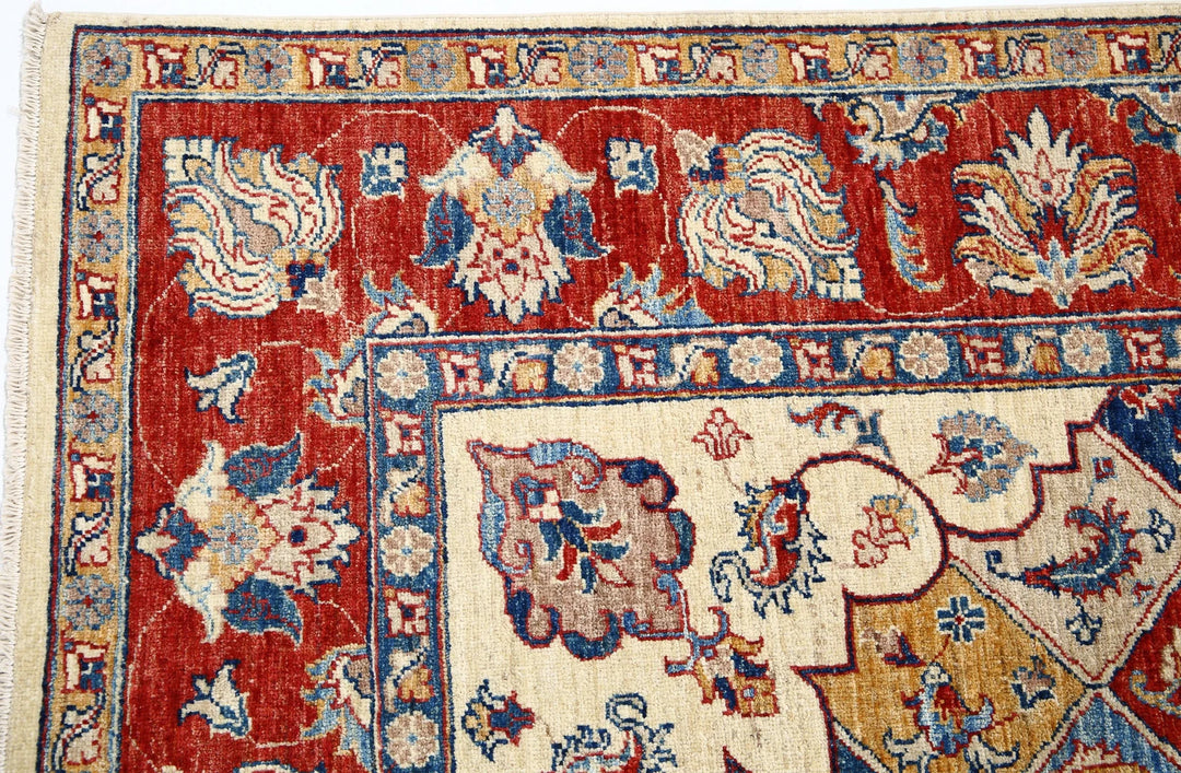 Ivory Afghan Ziegler Rug 5'6" x 7'10" Hand-Knotted | No. AT74124