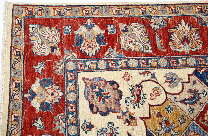Ivory Afghan Ziegler Rug 5'6" x 7'10" Hand-Knotted | No. AT74124