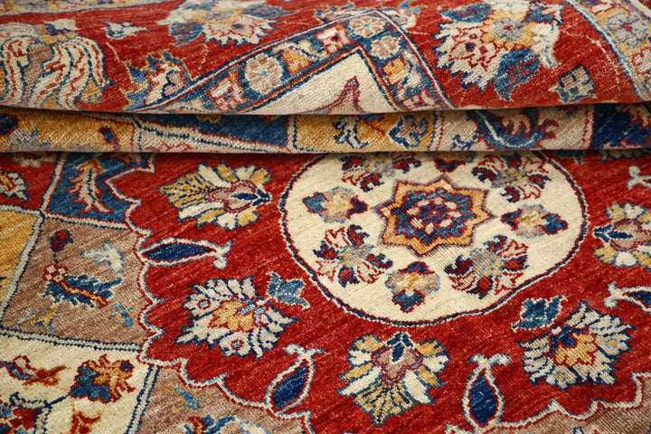 Ivory Afghan Ziegler Rug 5'6" x 7'10" Hand-Knotted | No. AT74124