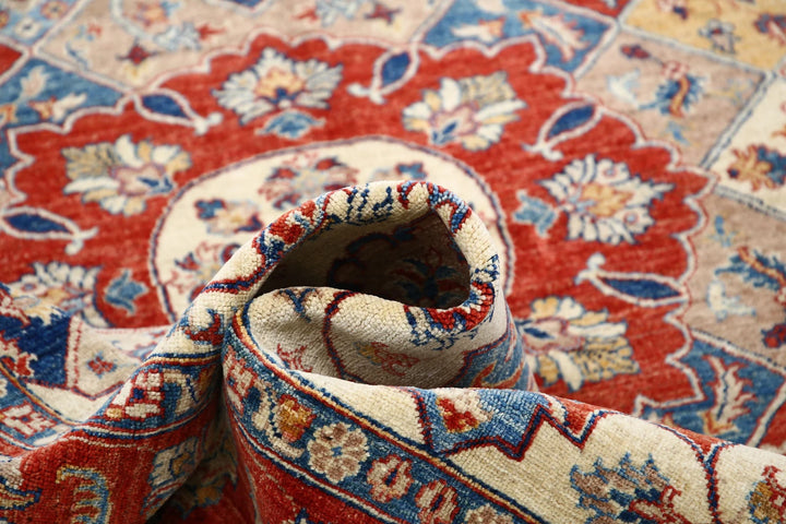Ivory Afghan Ziegler Rug 5'6" x 7'10" Hand-Knotted | No. AT74124