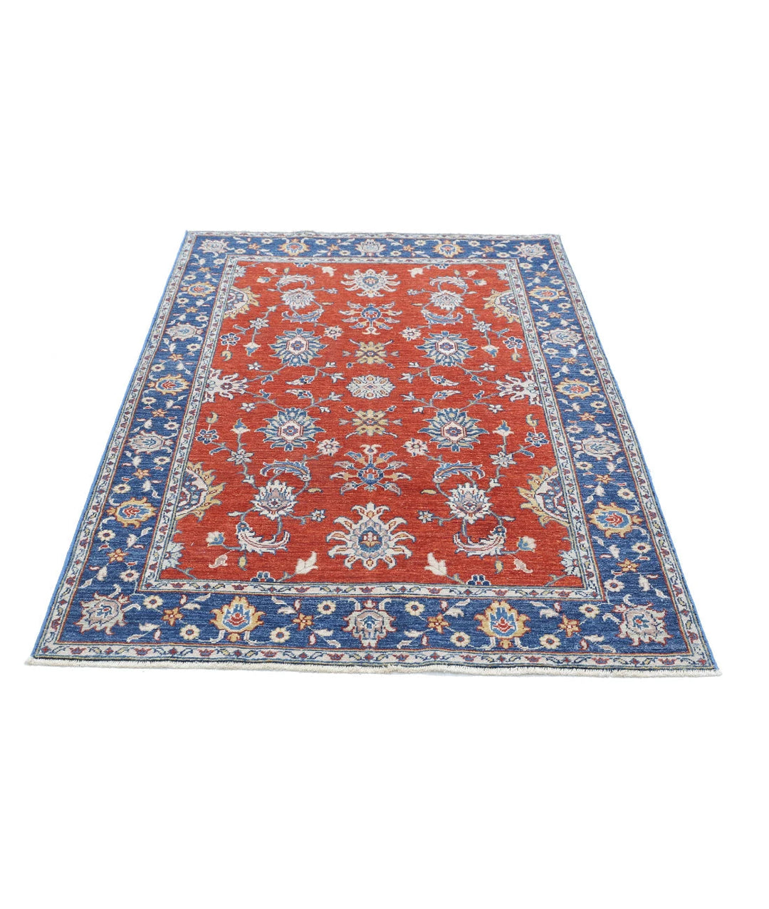 Rust Afghan Ziegler Rug 4' 0" x 5' 9" Hand-Knotted | No. AT74293