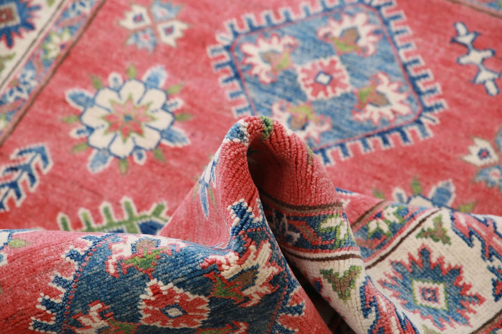 Afghan Kazak Rug 3' 3" x 4' 10" Hand-Knotted | No. AT74373