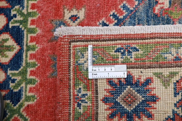 Afghan Kazak Rug 3' 3" x 4' 10" Hand-Knotted | No. AT74373