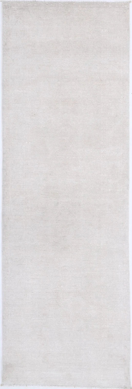 Ivory Afghan Tabriz Rug 3' 2" x 9' 10" Hand-Knotted | No. AT74448